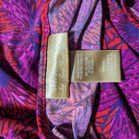 Miss Tina by Tina Knowles Stretch Sleeveless Faux Wrap Red Purple Midi Dress - Picture 6 of 6